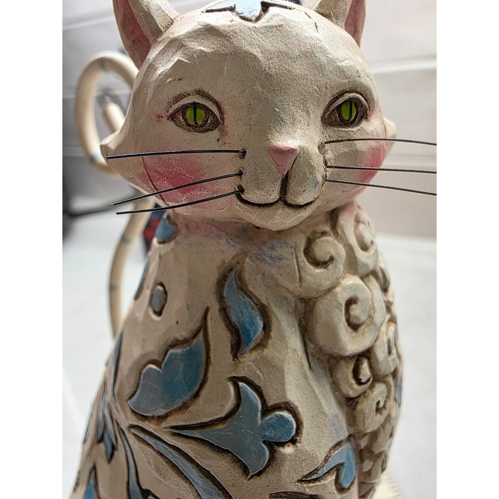 Jim Shore Heartwood Creek Evangaline Cat Figurine Blue Floral 2005 Enesco